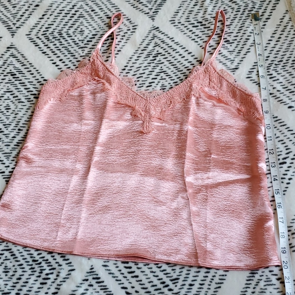 Pink Satin Silky Camisole lace detail